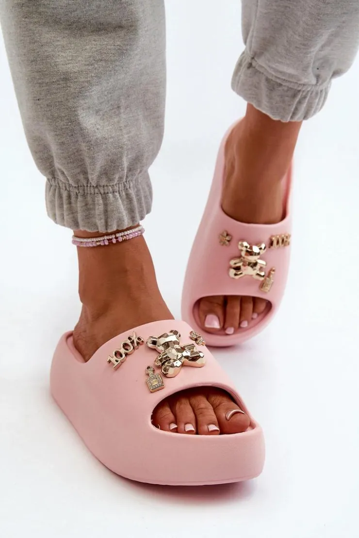 Damskie Boto Klapki Damskie Lekkie Piankowe Z Ozdobami Różowe Orchia