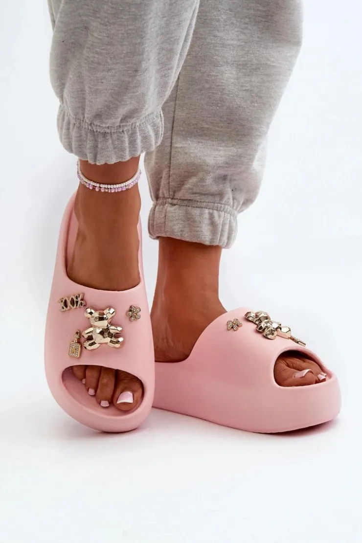 Damskie Boto Klapki Damskie Lekkie Piankowe Z Ozdobami Różowe Orchia