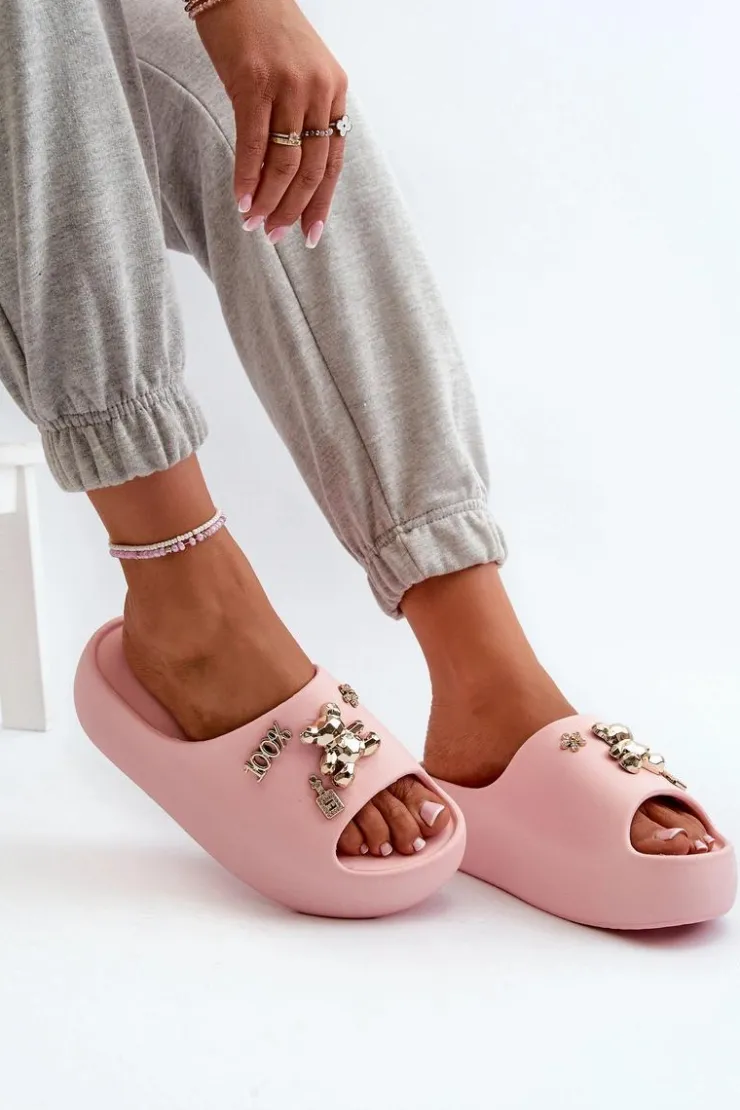 Damskie Boto Klapki Damskie Lekkie Piankowe Z Ozdobami Różowe Orchia