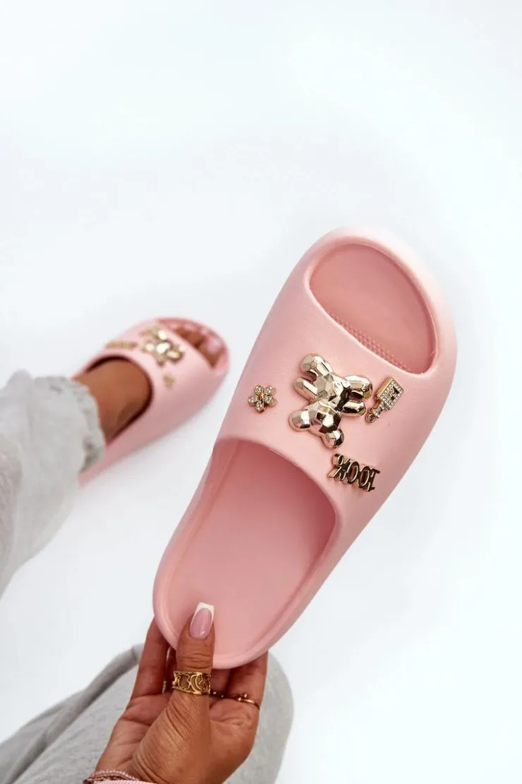 Damskie Boto Klapki Damskie Lekkie Piankowe Z Ozdobami Różowe Orchia