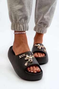 Sale Boto Klapki Damskie Lekkie Piankowe Z Ozdobami Czarne Orchia Czarny