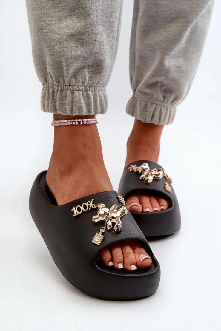 Sale Boto Klapki Damskie Lekkie Piankowe Z Ozdobami Czarne Orchia Czarny