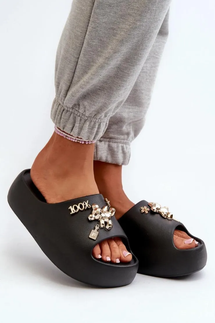 Sale Boto Klapki Damskie Lekkie Piankowe Z Ozdobami Czarne Orchia Czarny