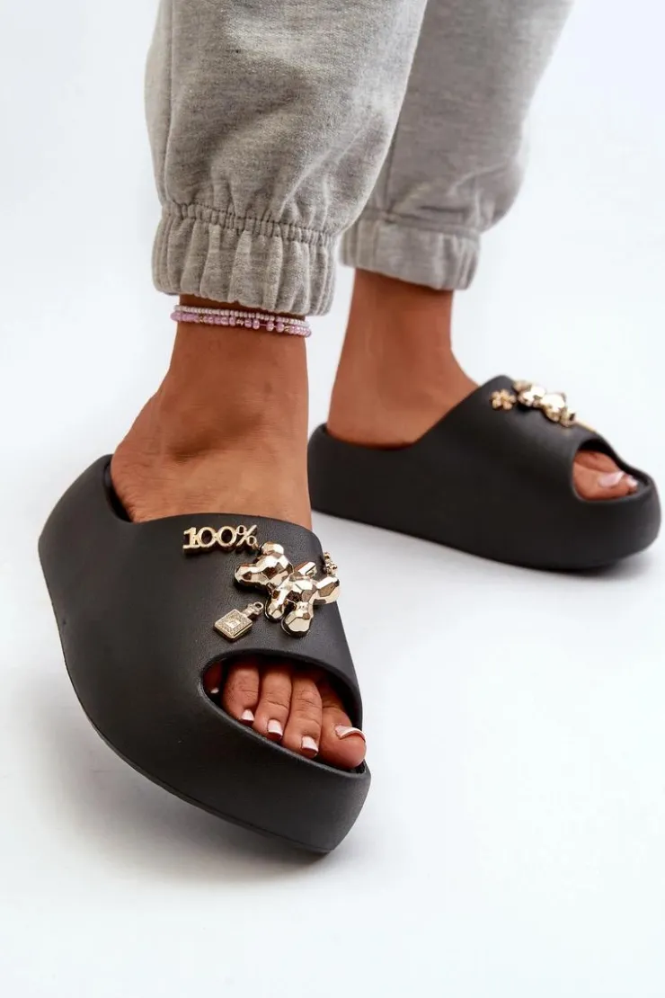 Sale Boto Klapki Damskie Lekkie Piankowe Z Ozdobami Czarne Orchia Czarny