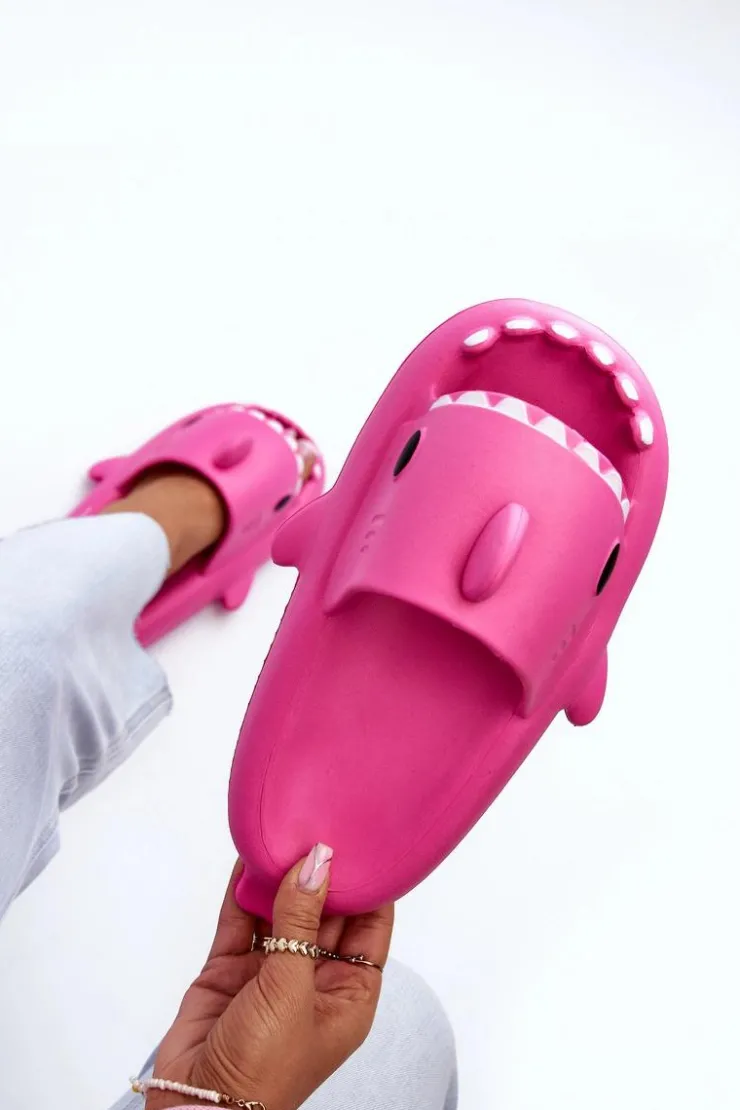 Boto Klapki Basenowe|Klapki Damskie Klasyczne*Klapki Damskie Lekkie Piankowe Z Motywem Rekina Fuksja Kasila