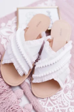 Boto Klapki Damskie Klasyczne*Klapki Damskie Materiałowe Vices 7269 Białe Jamen