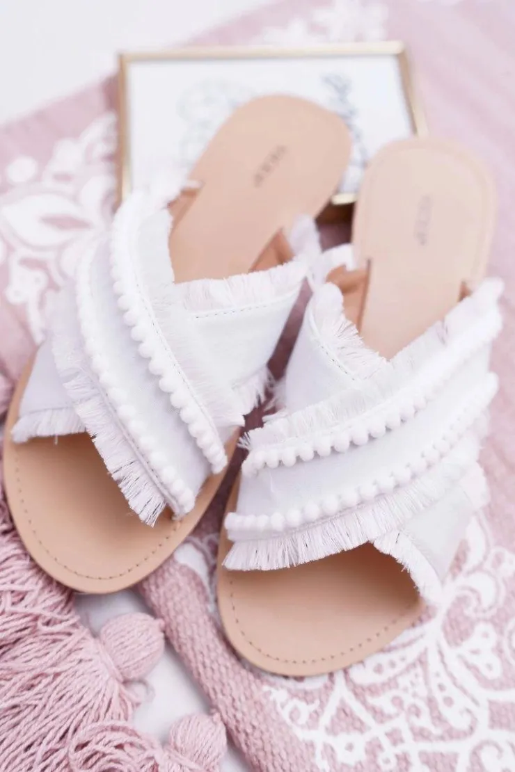 Boto Klapki Damskie Klasyczne*Klapki Damskie Materiałowe Vices 7269 Białe Jamen