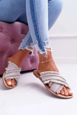 Boto Klapki Damskie Klasyczne*Klapki Damskie Materiałowe Vices 7269 Beżowe Jamen