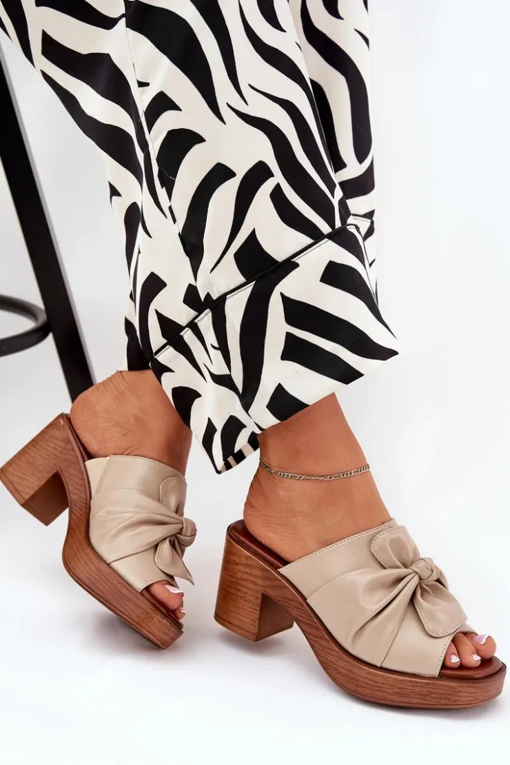 New Boto Klapki Damskie Na Słupku Z Eko Skóry Beżowe Kikilla Beżowy