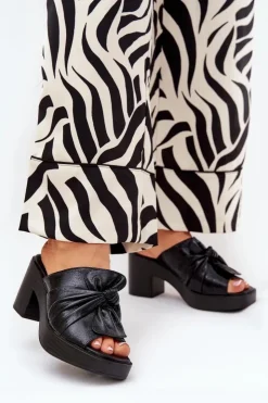 Boto Klapki Na Obcasie|Klapki Damskie Klasyczne*Klapki Damskie Na Słupku Z Eko Skóry Czarne Kikilla Czarny