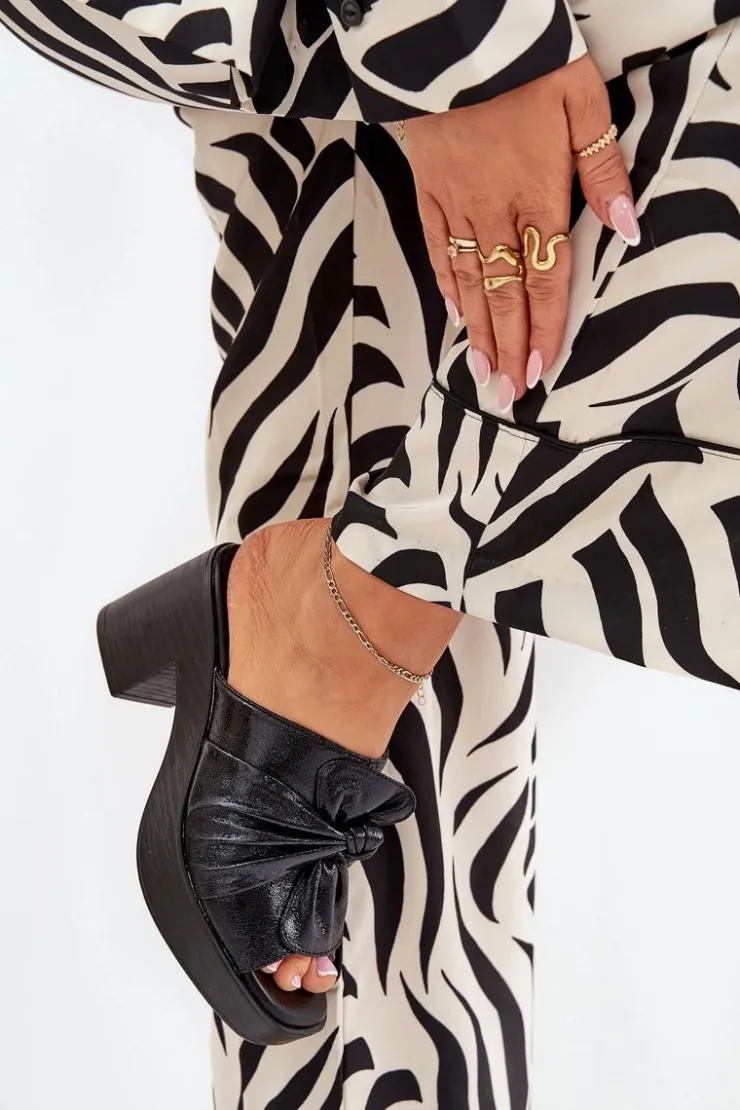 Boto Klapki Na Obcasie|Klapki Damskie Klasyczne*Klapki Damskie Na Słupku Z Eko Skóry Czarne Kikilla Czarny