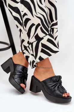 Boto Klapki Na Obcasie|Klapki Damskie Klasyczne*Klapki Damskie Na Słupku Z Eko Skóry Czarne Kikilla Czarny