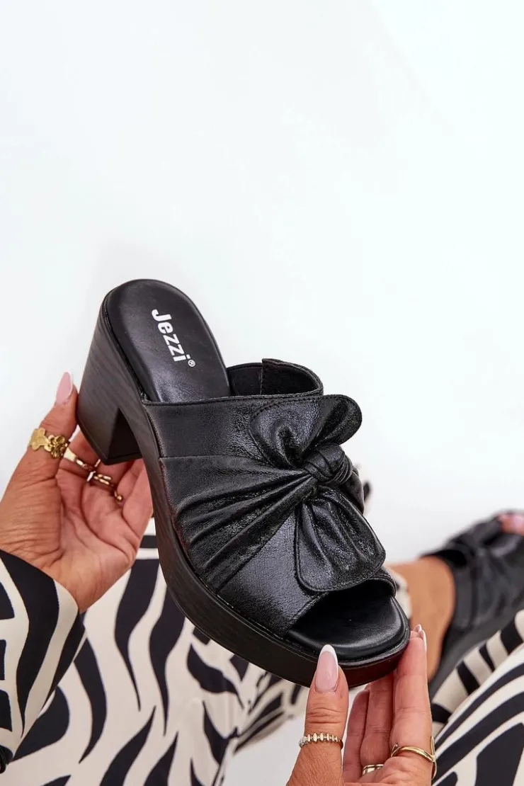 Boto Klapki Na Obcasie|Klapki Damskie Klasyczne*Klapki Damskie Na Słupku Z Eko Skóry Czarne Kikilla Czarny