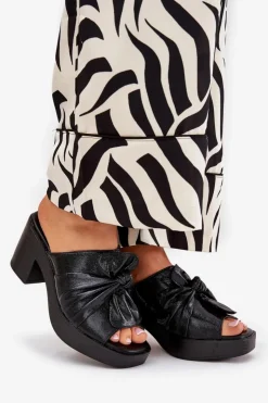 Boto Klapki Na Obcasie|Klapki Damskie Klasyczne*Klapki Damskie Na Słupku Z Eko Skóry Czarne Kikilla Czarny