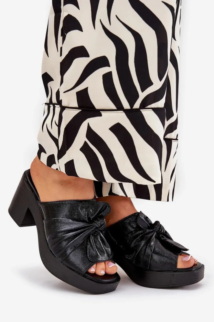 Boto Klapki Na Obcasie|Klapki Damskie Klasyczne*Klapki Damskie Na Słupku Z Eko Skóry Czarne Kikilla Czarny