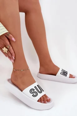 Outlet Buty damskie Vinceza Klapki Damskie Na Grubej Podeszwie SUMMER Vinceza 76051 Białe