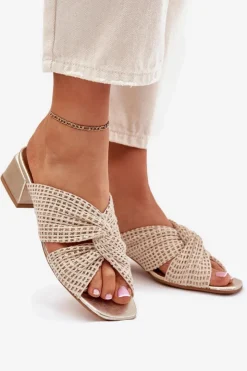 Maciejka Klapki Damskie Na Klocku 06955-25 Beżowo-Złote Beżowy