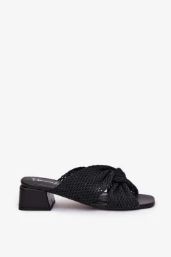 Damskie Maciejka Klapki Damskie Na Klocku 06955-01 Czarne