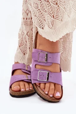 Damskie Boto Klapki Damskie Na Korkowej Platformie Klamry Fioletowe Evisolla