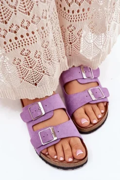 Damskie Boto Klapki Damskie Na Korkowej Platformie Klamry Fioletowe Evisolla