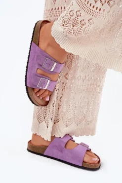 Damskie Boto Klapki Damskie Na Korkowej Platformie Klamry Fioletowe Evisolla