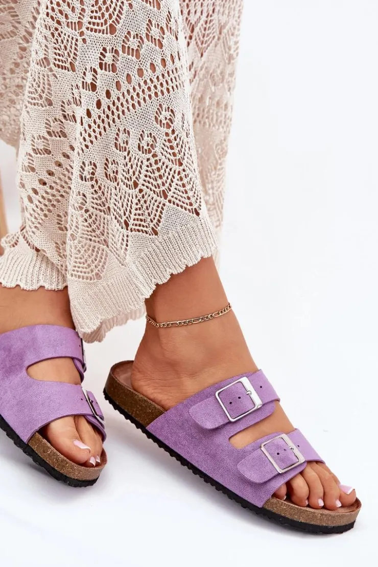 Damskie Boto Klapki Damskie Na Korkowej Platformie Klamry Fioletowe Evisolla