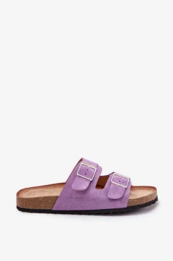 Damskie Boto Klapki Damskie Na Korkowej Platformie Klamry Fioletowe Evisolla