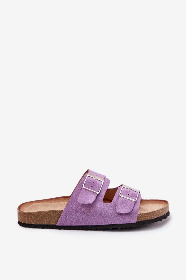 Damskie Boto Klapki Damskie Na Korkowej Platformie Klamry Fioletowe Evisolla