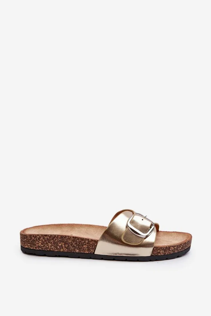 Online Boto Klapki Damskie Na Korkowej Platformie Z Klamrą Złote Moaxi
