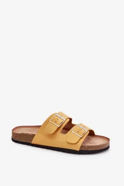 Damskie Boto Klapki Damskie Na Korkowej Platformie Klamry Żółte Evisolla