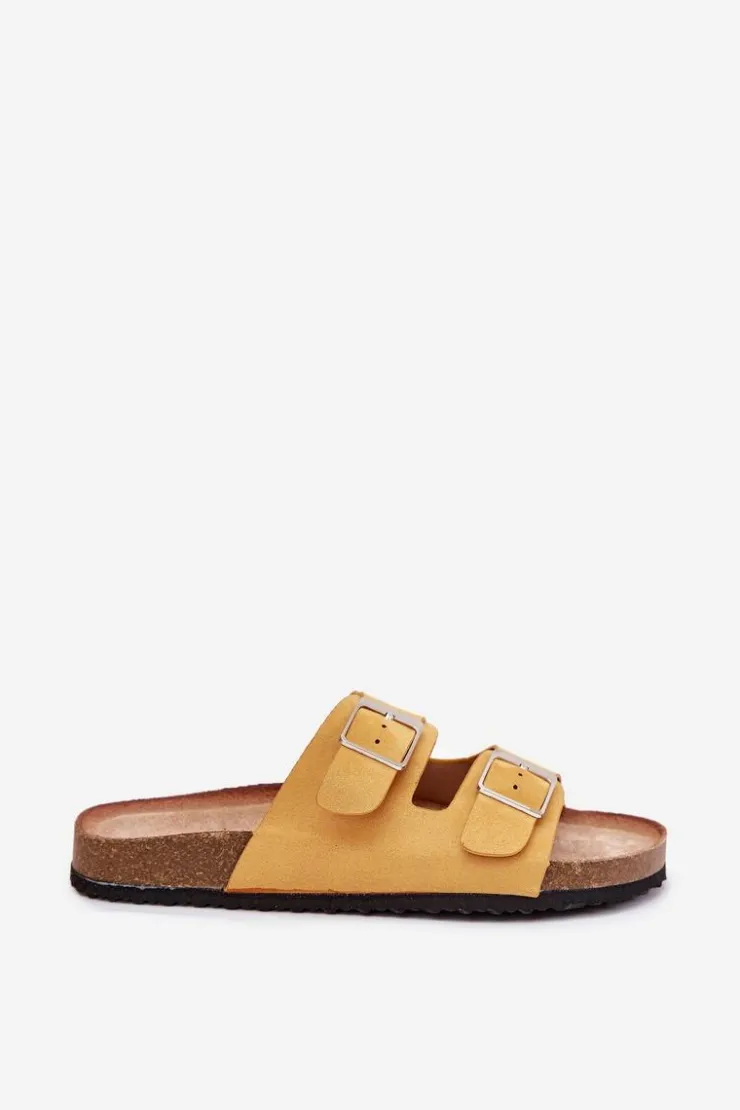 Damskie Boto Klapki Damskie Na Korkowej Platformie Klamry Żółte Evisolla