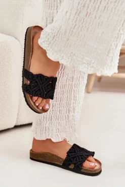 Sale Boto Klapki Damskie Na Korkowej Platformie Czarne Timaxrre Czarny