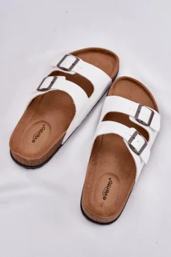 Evento Klapki Korkowe|Klapki Na Platformie*Klapki Damskie Na Korkowej Platformie Z Klamrami Białe Redore