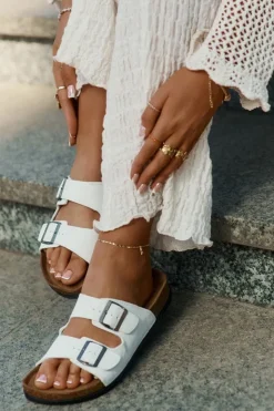 Evento Klapki Korkowe|Klapki Na Platformie*Klapki Damskie Na Korkowej Platformie Z Klamrami Białe Redore