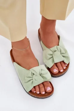 Damskie Boto Klapki Damskie Na Korkowej Podeszwie Kokardką Miętowe Seressa