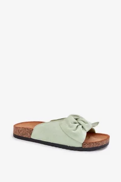 Damskie Boto Klapki Damskie Na Korkowej Podeszwie Kokardką Miętowe Seressa