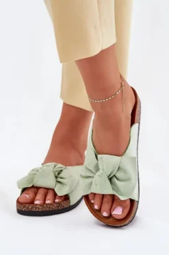 Damskie Boto Klapki Damskie Na Korkowej Podeszwie Kokardką Miętowe Seressa