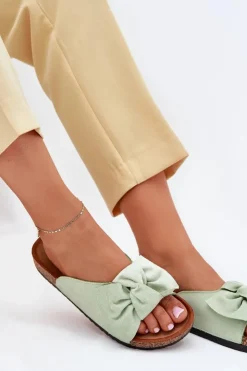 Damskie Boto Klapki Damskie Na Korkowej Podeszwie Kokardką Miętowe Seressa