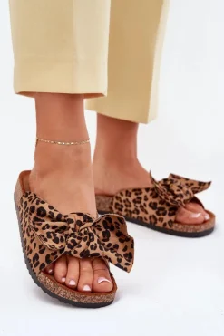 Damskie Boto Klapki Damskie Na Korkowej Podeszwie Kokardką Panterka Seressa