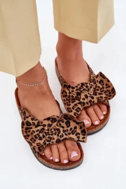 Damskie Boto Klapki Damskie Na Korkowej Podeszwie Kokardką Panterka Seressa