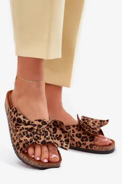 Damskie Boto Klapki Damskie Na Korkowej Podeszwie Kokardką Panterka Seressa