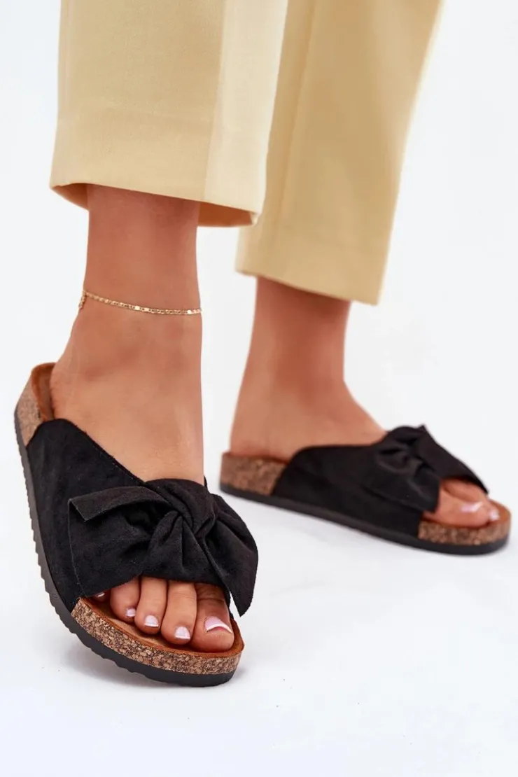 Boto Klapki Korkowe|Klapki Na Platformie*Klapki Damskie Na Korkowej Podeszwie Kokardką Czarne Seressa Czarny