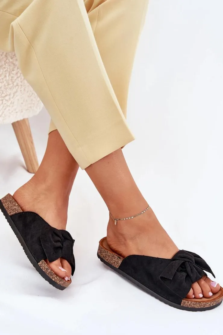 Boto Klapki Korkowe|Klapki Na Platformie*Klapki Damskie Na Korkowej Podeszwie Kokardką Czarne Seressa Czarny