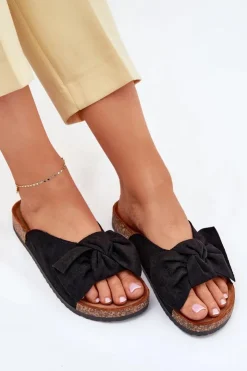 Boto Klapki Korkowe|Klapki Na Platformie*Klapki Damskie Na Korkowej Podeszwie Kokardką Czarne Seressa Czarny