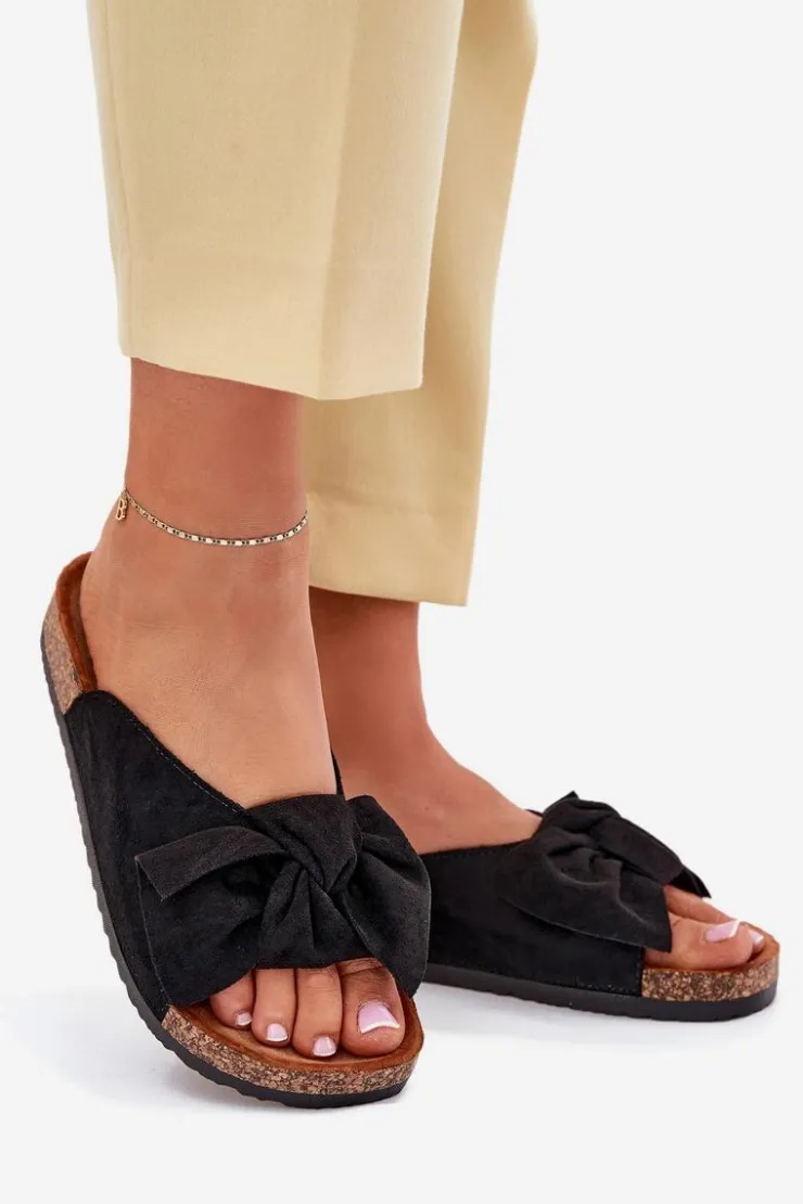 Boto Klapki Korkowe|Klapki Na Platformie*Klapki Damskie Na Korkowej Podeszwie Kokardką Czarne Seressa Czarny