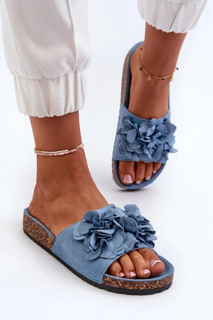 Best Boto Klapki Damskie Na Korkowej Platformie Z Eko Zamszu Niebieskie Jaihini