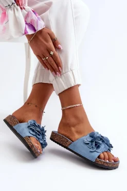 Best Boto Klapki Damskie Na Korkowej Platformie Z Eko Zamszu Niebieskie Jaihini