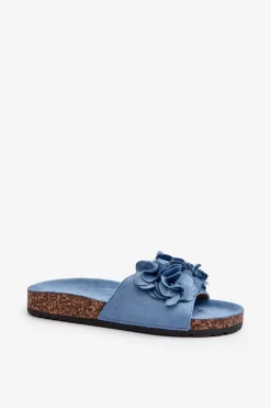 Best Boto Klapki Damskie Na Korkowej Platformie Z Eko Zamszu Niebieskie Jaihini