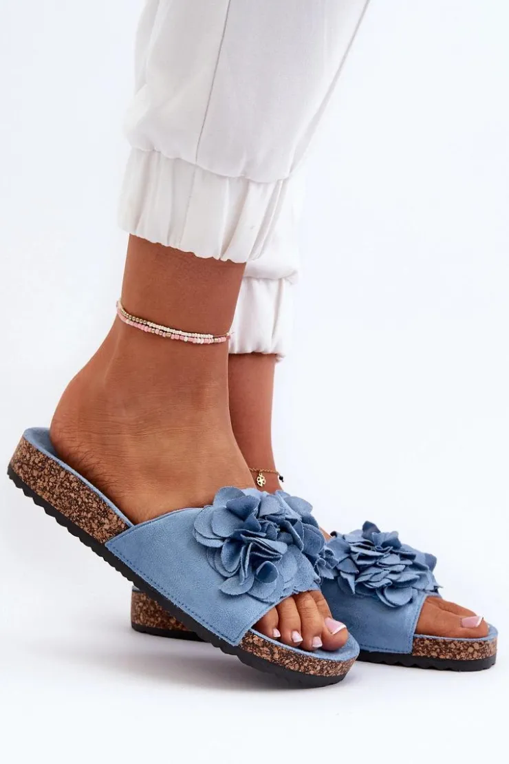 Best Boto Klapki Damskie Na Korkowej Platformie Z Eko Zamszu Niebieskie Jaihini
