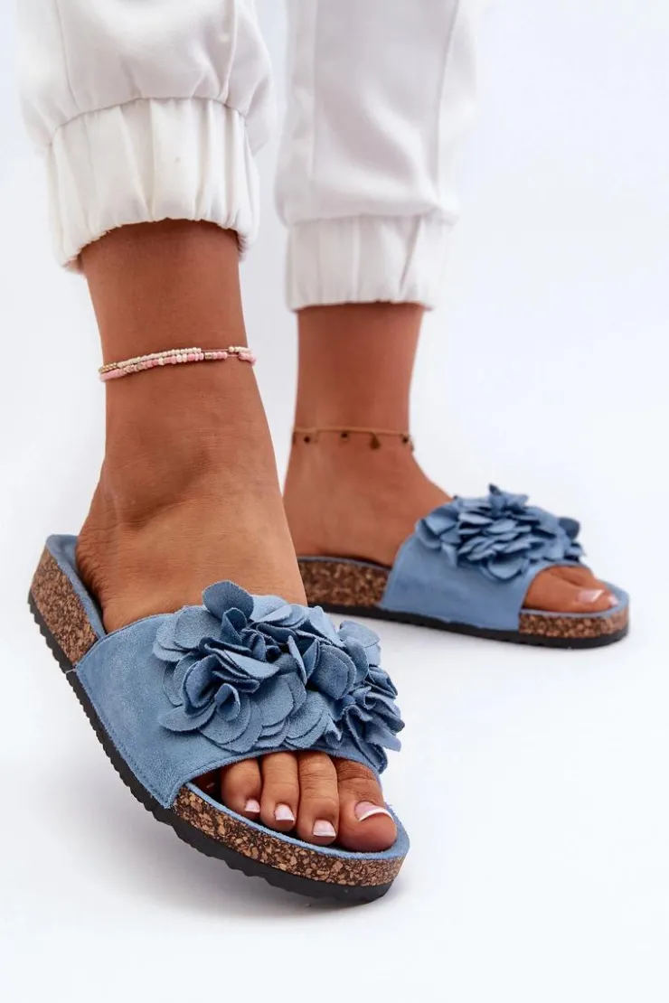 Best Boto Klapki Damskie Na Korkowej Platformie Z Eko Zamszu Niebieskie Jaihini